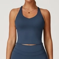 Dark blue yoga set featuring a V-neck slim fit tank top and high-waist sports leggings - Navy Blue