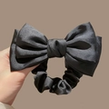 Elegant black satin bow hair tie for girls featuring a 3D double-sided ribbon design - 183 Bowknot Hair Rope [Black]
