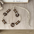 Detail of bohemian braided waist belt with beige cotton cords and wooden beads on marble - Beige Eccentric Coconut Piece - 141cm