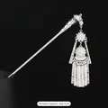 Traditional Hmong silver hair stick with ornate floral pendant and metal tassels - 10-Small Flower Hairpin
