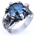 Punk Gothic Edelstahlring mit blauem Auge des Schicksals und Drachenkrallen Design - US-Größe 7 / Blaues Auge