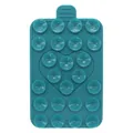 Macro view of a teal silicone heart suction cup phone holder showing 19 suction cups - Lake Blue