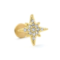Octagonal star 316L stainless steel flat back earring in gold with clear zircon stones - Eight-pointed Star / Gold