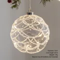 Luminous 15cm Christmas glass ball ornament with LED warm light and mesh texture - White Grid Style (B款)