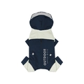 Waterproof dog raincoat in navy blue and cream with reflective strips and hooded design - S / Top And Bottom / Blue