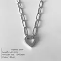 Zilveren roestvrijstalen paperclip ketting met hartvormige hanger lengte 40+5cm - Eenvoudige Darthanger Stijl (XNL0034-1)