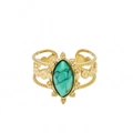 Adjustable gold ring with marquise turquoise stone and bohemian twist rope design - Marquise Turquoise
