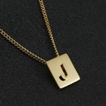 18K gold plated stainless steel necklace with square cutout letter J pendant - Letter J
