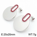 Polished silver geometric disc earrings with red accents, 25x20mm minimalist style - Steel-Red
