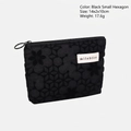Portable black floral flocked makeup bag with round metal zipper and minimalist square shape - Small Hexagon Bag / Black Small Hexagon