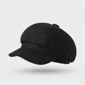 Classic black TR twill octagonal newsboy cap with minimalist vintage design - One Size / Plain Fine Texture-Black