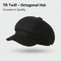 Classic black TR twill octagonal newsboy cap with minimalist vintage design - One Size / Plain Fine Texture-Black