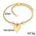 Adjustable 18K gold plated snake chain bracelet with heart charm and 2mm width - Gold Solid Heart Style (KB184666-Z)