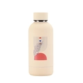Cream stainless steel insulated bottle with bohemian abstract art and feathers - Cream Style 22A