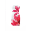 Detailansicht eines weißen trägerlosen Schlauchkleids mit rosa Blumendruck und enger Passform - S / Rosarot
