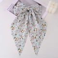Light blue floral bow hair clip with long ribbons and delicate rose patterns - Sky Blue Floral