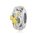 925 silver daisy and bee charm bead with gold accents and sparkling cubic zirconia - Daisy & Gold Bee (BSC819)