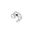 Three-layer silver stainless steel open ring featuring a central round black gemstone - Silver Black