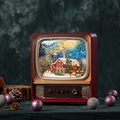 Retro red TV musical box with rotating Christmas scene and miniature village snow decor - New Extra Large TV (Town)