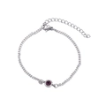 Pulsera minimalista de acero plateado con una piedra de nacimiento redonda lila - Púrpura oscuro
