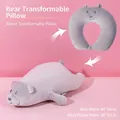 Grey-purple 2-in-1 convertible plush bear and U-shaped neck pillow with foam particles - Grey Bear / Gift Box
