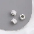Three silver 14K gold-filled rondelle beads with white cubic zirconia micro-pave setting - Style 10 / 8x5mm / Thick Silver