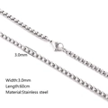 Silver 3mm wide stainless steel box chain necklace with 60cm length and lobster clasp - Box Chain / Silver