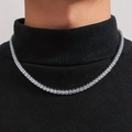 Hip-hop silver tennis necklace with square cut zircon crystals on a black turtleneck - Single Necklace / Silver Tennis Necklace