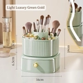Porte-pinceaux rotatif vert menthe avec tiroir et poignée dorée largeur de 16 cm - Rangement à Double Couche / Vert de Luxe Or