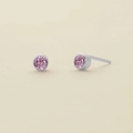 Minimalist silver-tone stud earrings featuring bezel-set round pink rhinestones - October Pink - Silver