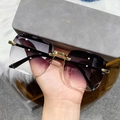 Frameless square sunglasses with purple gradient lenses and gold metal temples - 1607 Double Gray Gradient