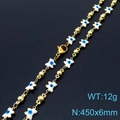 Golden chain necklace featuring white butterfly links with blue evil eye motifs - White Butterfly Style (KN233680-Z)