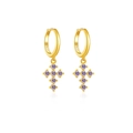 Orecchini a cerchio in argento S925 con ciondolo a croce dorata e zirconi viola lucidi - Argento 925 / Base Oro 18K [Viola] Croce