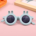 Cute mint blue rabbit ear cartoon sunglasses for kids with round grey lenses - Blue Frame Grey Lens