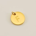 Polished gold stainless steel circular charm pendant featuring engraved letter F - Letter F (XRS-1456) / Gold