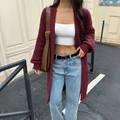Gilet en maille bordeaux pour femme coupe ample à manches longues style décontracté - S / Bordeaux
