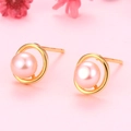 Boucles d'oreilles rondes dorées avec perles d'eau douce roses au design évidé élégant - Style Or Argent 925 / Perle Rose (Couleur Or)