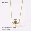 Golden Saturn necklace with 8mm cat eye stone pendant, 400mm plus 50mm chain - Planet Style (HF-X2216)