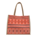 Sac fourre-tout en lin orange avec poignées en jute et motif géométrique - Style 2