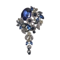 Luxury bouquet brooch with dark blue crystal and silver tassel pendant for wedding - XD823217-2-Silver Dark Blue Flower Cluster