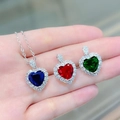 Silver-plated heart-shaped gemstone pendants in blue, red, and green color options - Tz-26 [blue Diamond]