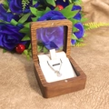 Walnut wood jewelry gift box with window lid featuring heart pendant necklace - 68 Window Pendant Box / Off-white Lining