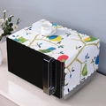 Detailed view of linen microwave dust cover with colorful birds and scalloped edges - 35*95cm (No Pocket Style) / White Colorful Birds