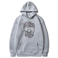 Grey pullover hoodie with silver rhinestone skull print and front kangaroo pocket - Light Gray
