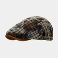 Classic tie-dye plaid newsboy hat with brown suede brim and metal side buckle - One Size / Brown Blue Plaid (1#)