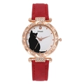 Fashionable Amadi women's watch featuring a cat pattern dial and red frosted leather strap - Red Watch Only