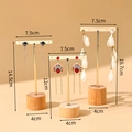 Three-piece set of golden T-bar earring display stands with solid wood bases in various heights - Three-Piece Set / Wood Base Gold 3-Piece Set