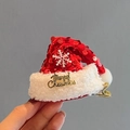 Christmas hair clip featuring a red sequin hat with white plush trim and Merry Christmas charm - Sequin Velvet Hat