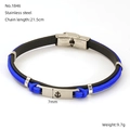 Blue braided nylon and black leather anchor bracelet with stainless steel clasp - Anchor Engraved Style (ZH1846S)