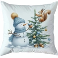 Housse de coussin carrée blanche avec motif de bonhomme de neige doré et sapin de Noël - Style 26